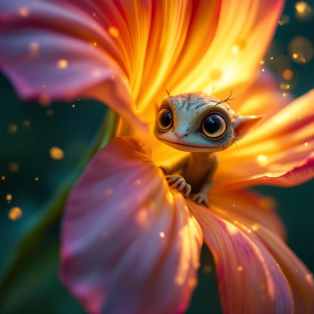 Elven Creature Ponders Flower's Secrets