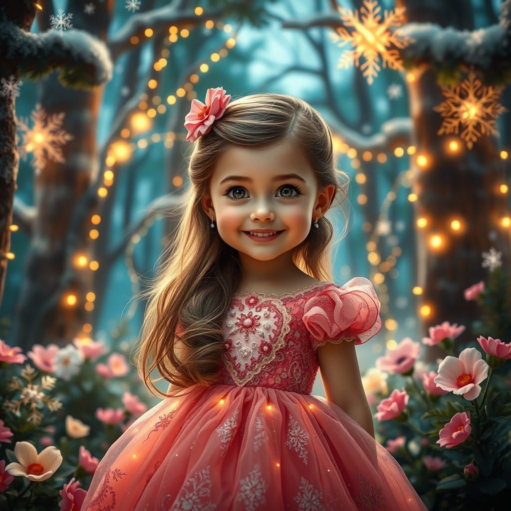 Whimsical Princess in Christmas Forest Wonderland
