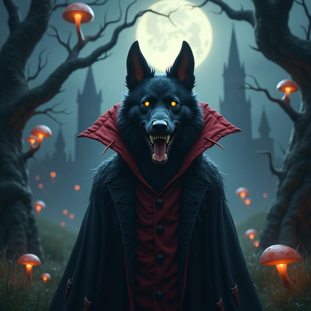 Vampire Dog in Gothic Forest, Matte Painting