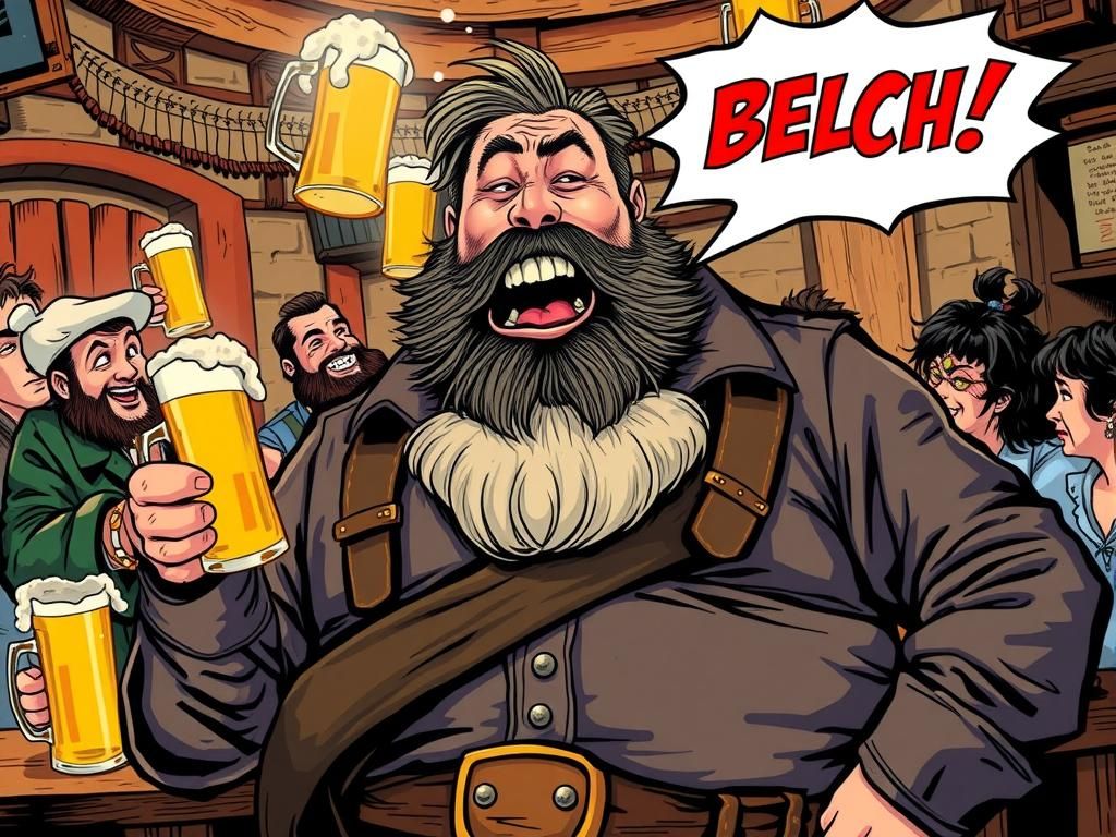 Cartoon Man's Boisterous Belch in Comic Style