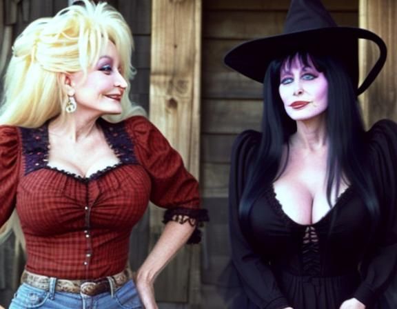 Elvira and Dolly Parton: Enchantress Twin Sisters