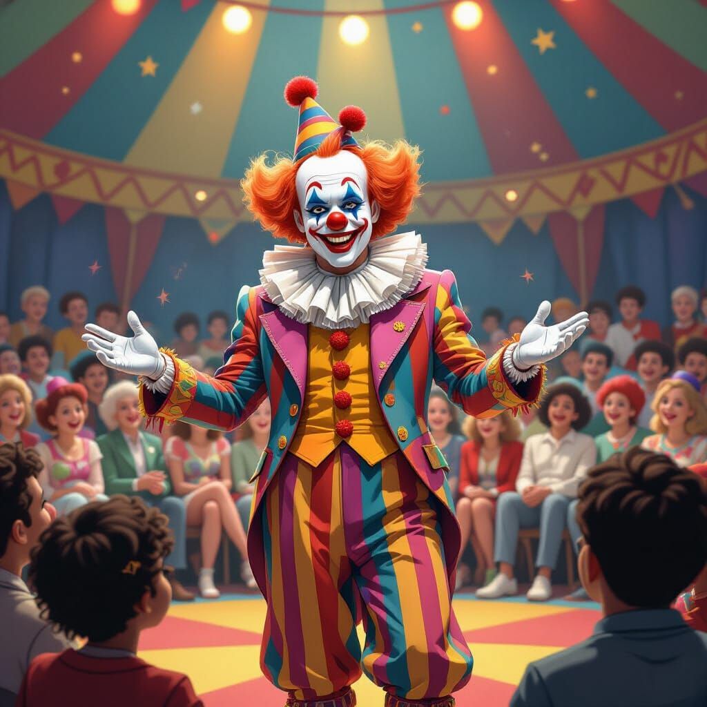 Colorful Clown in Circus, Inspired by Giraud and Mead