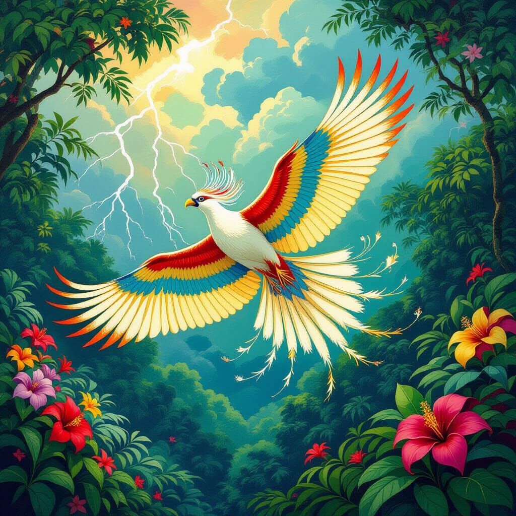 Vibrant Sarimanok Soaring Through Lush Jungle Art Nouveau