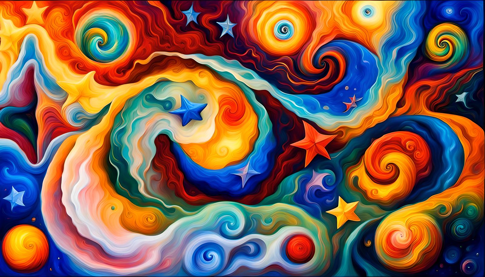 Cosmic Star Dance: Iridescent Impasto Oil Painting