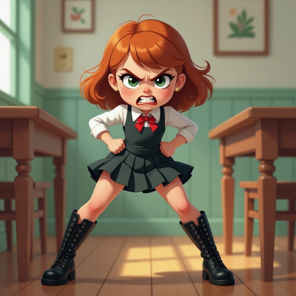 Furious Ginger Schoolgirl: Bold Digital Art Illustration