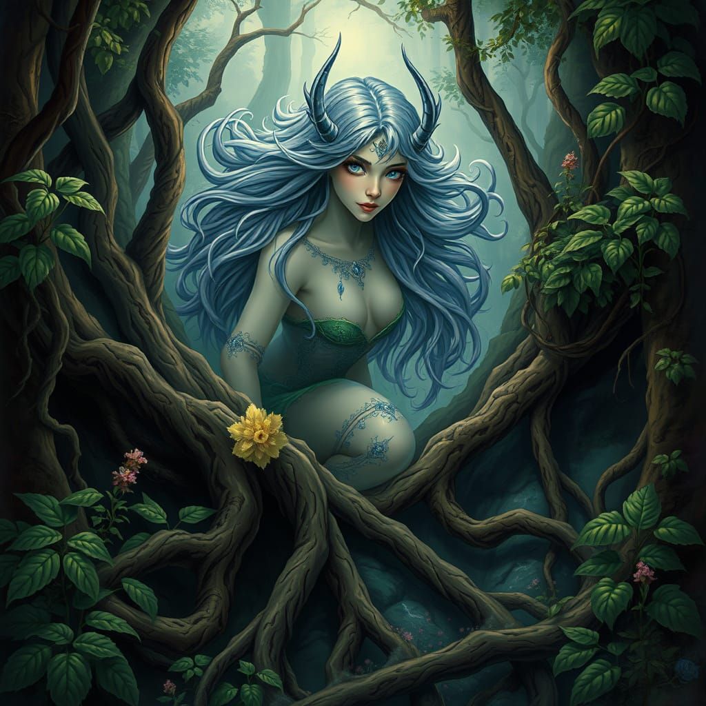 Mystical Mountain Nymph in Whimsical Fantasy Art