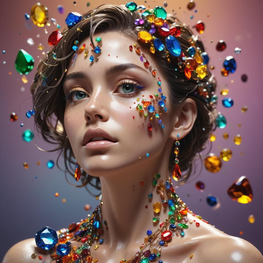 Jeweled Model in Studio: Hyperrealistic Splash Art