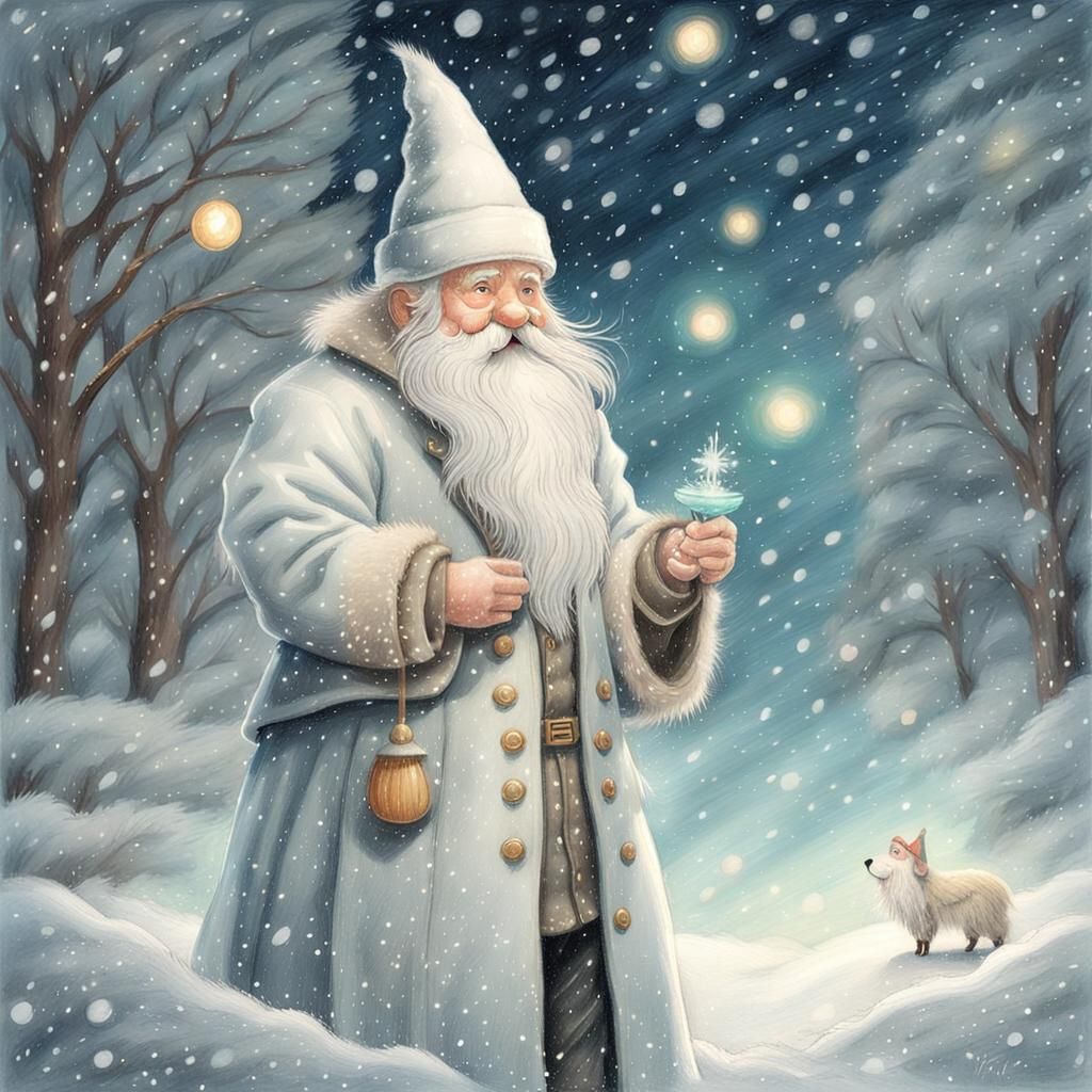 Delicate Gnome in a Whimsical Winter Wonderland