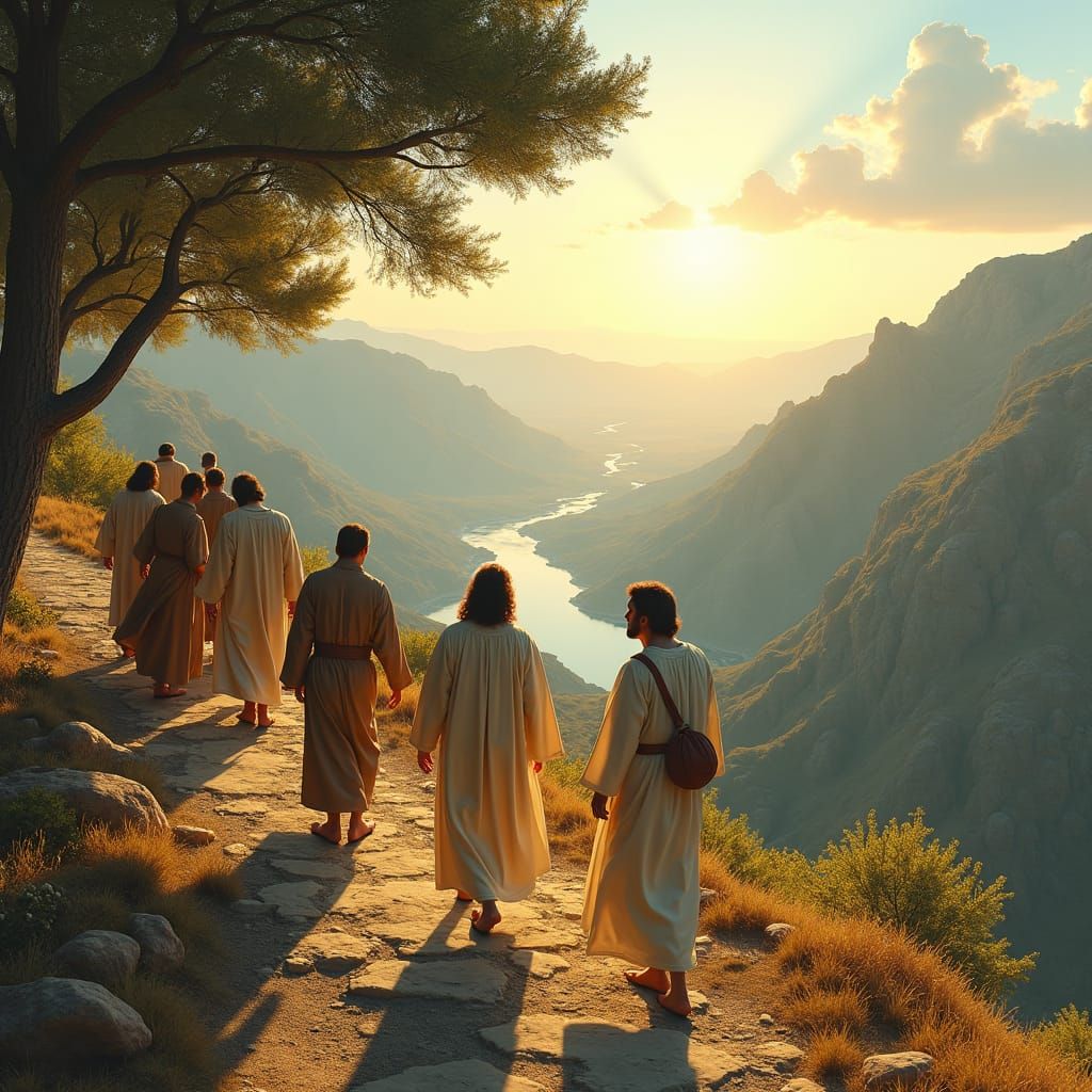 Jesus and Disciples in Matte Painting Style