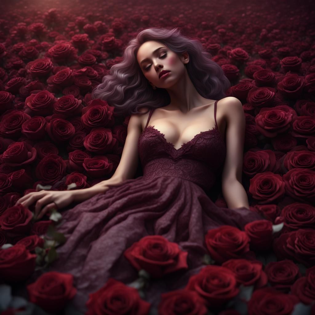 Girl in Roses: Romantic Twilight Fantasy Art