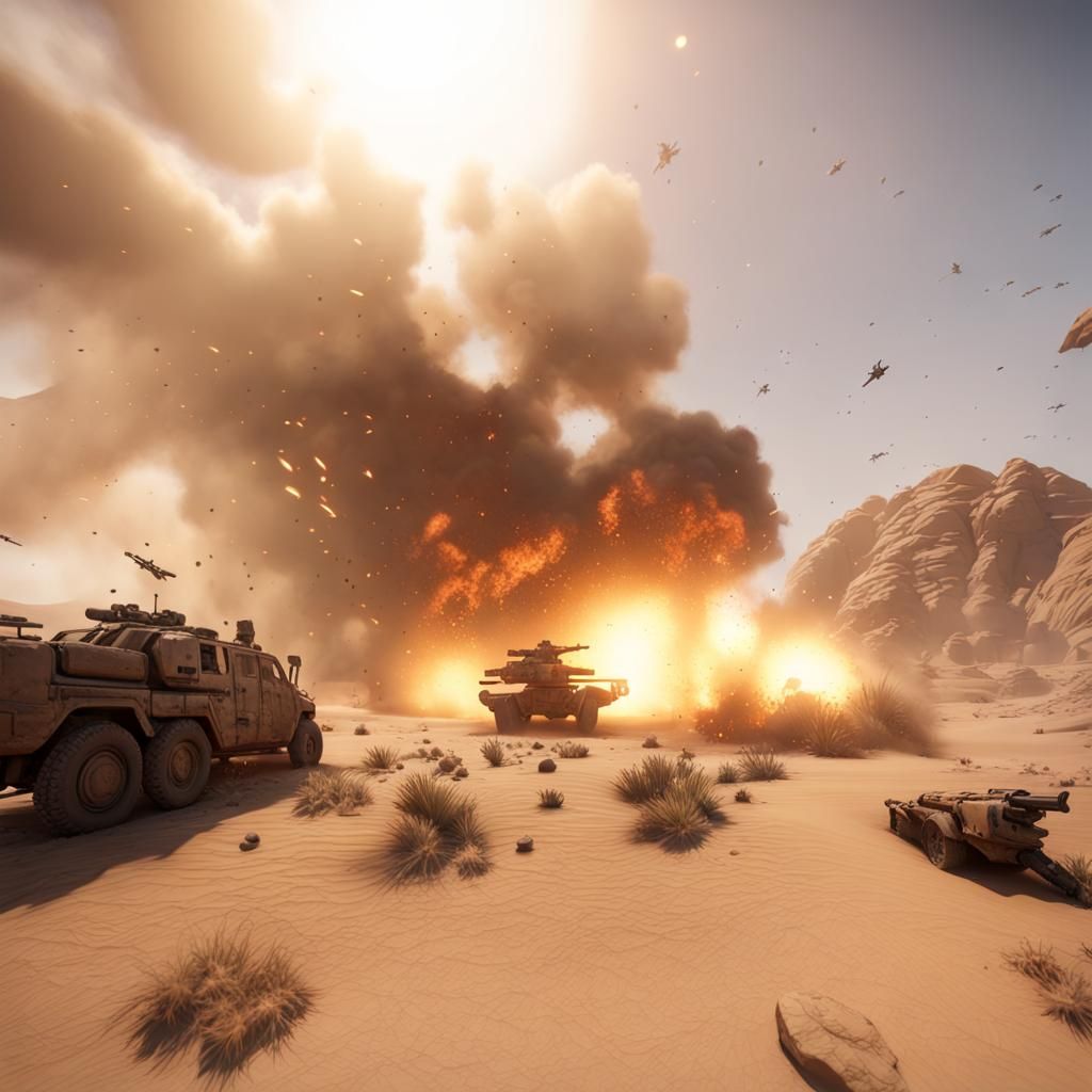 Violent Desert War in Cinematic 3D Game Style