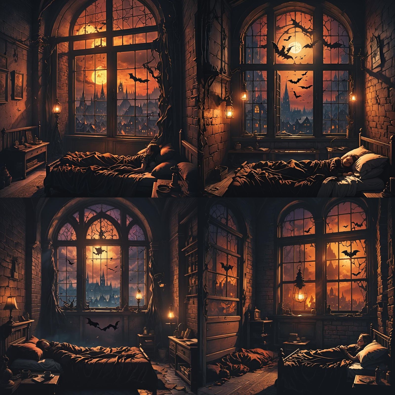 Girl Asleep in Cell with Bats, Matte Painting