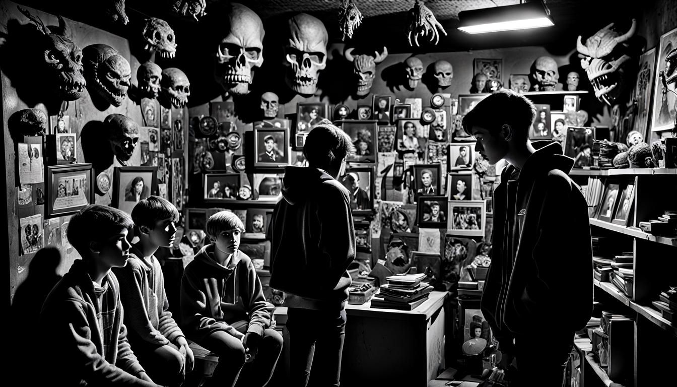 Eerie Teenagers in Monster Fan Club, Black and White Photogr...