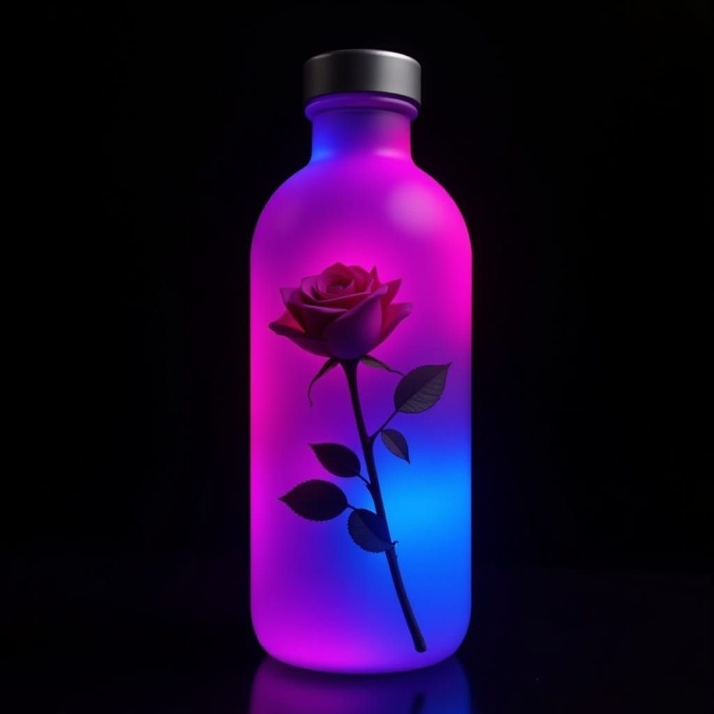 Neon Bottle Portrait with Rose