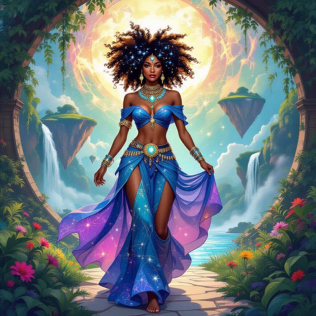 Celestial African Goddess in Afrofuturistic Style
