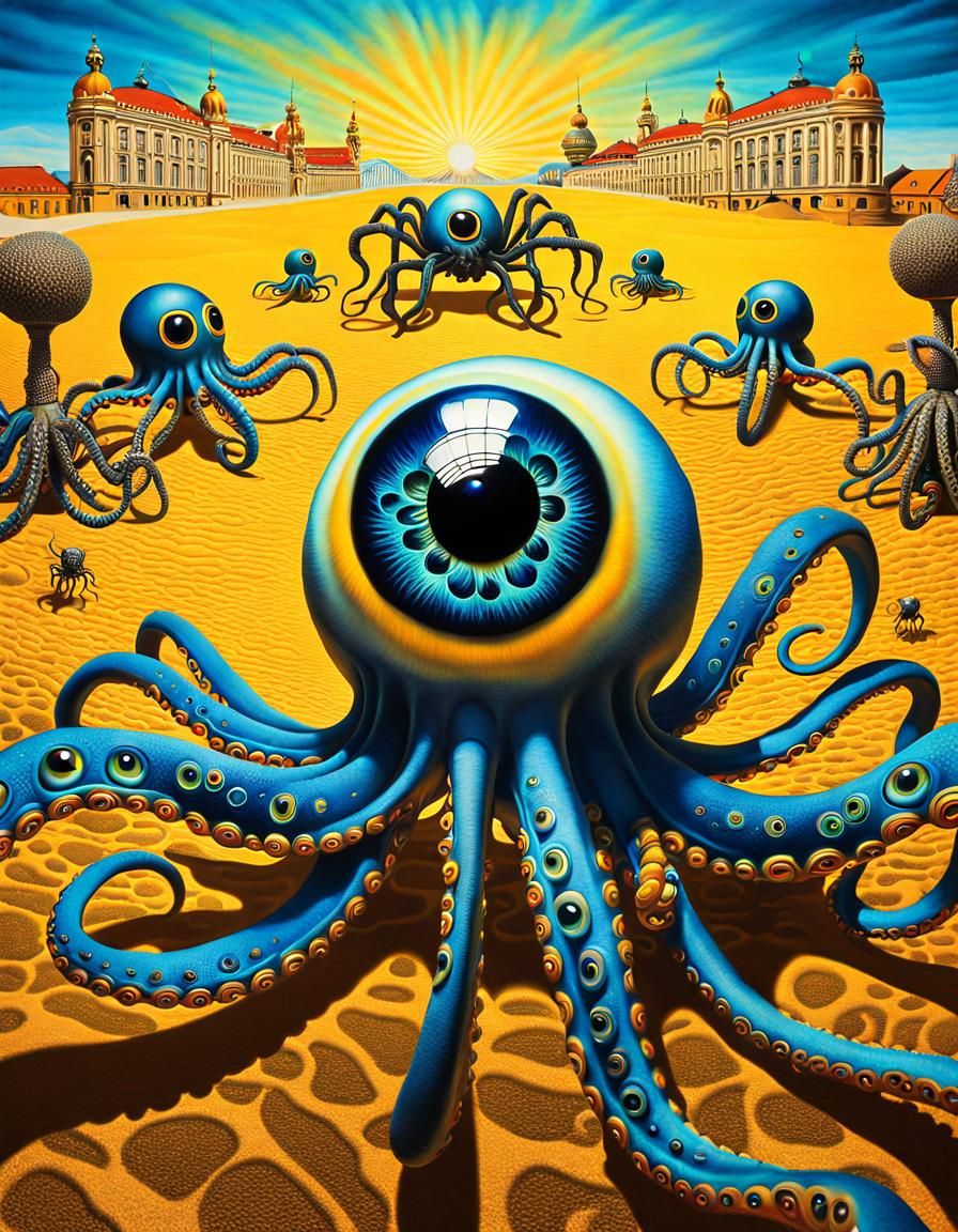 Surreal Puppy-Octopus-Spider Art in Art Nouveau Style