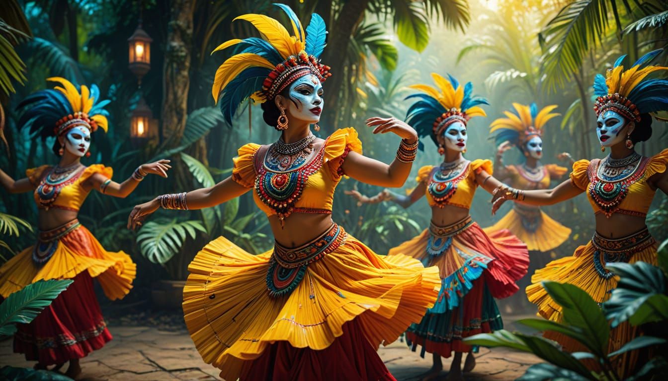 Amazonian Fiesta in Vibrant Oil Painting