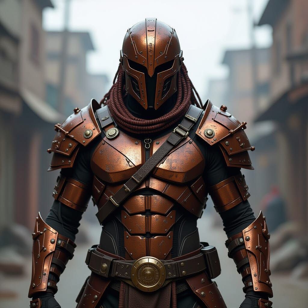 A warrior clad in a bronze armor