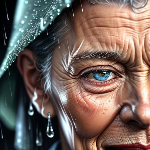 Photorealistic Macro of Raindrops on Woman's Face
