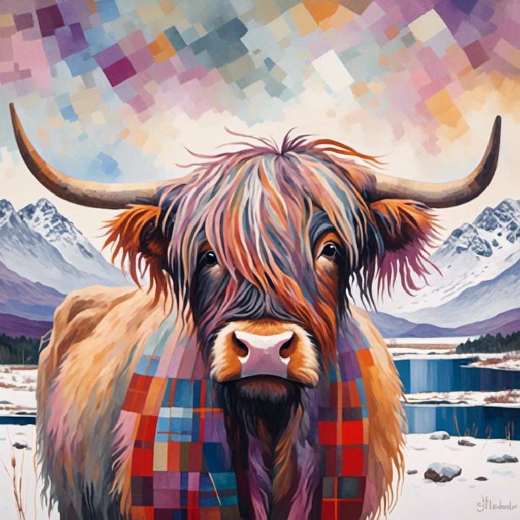Highland Cow in Glencoe Winter Scene