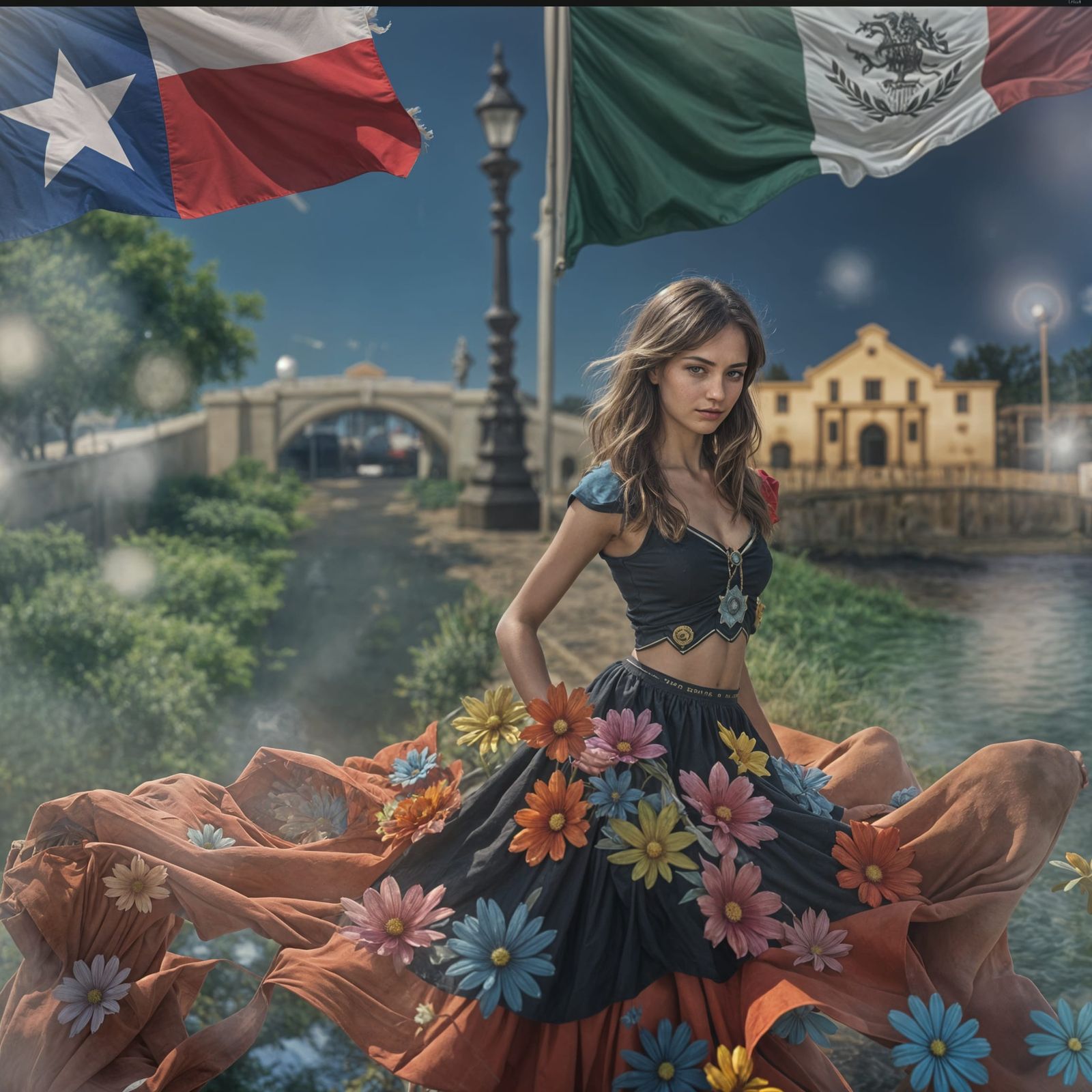 Mexican Dancer at San Antonio landmarks, Golden Hour