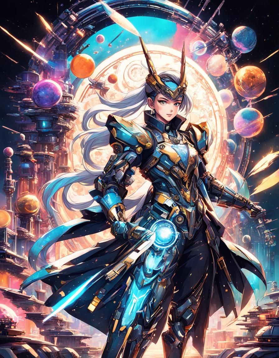 Cyborg Heroine Reigns Supreme in Vibrant 80s Anime Style