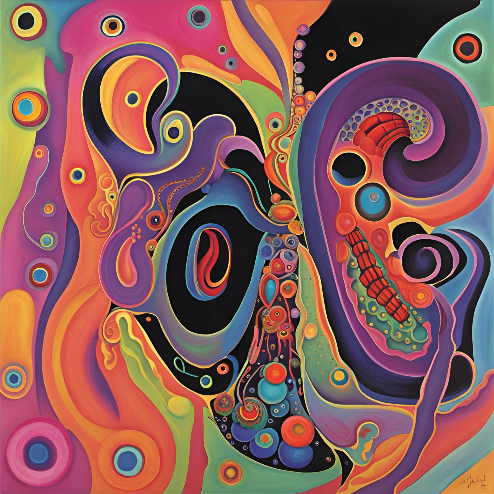 Earthworm Man in Primitivist Kandinsky Action Painting