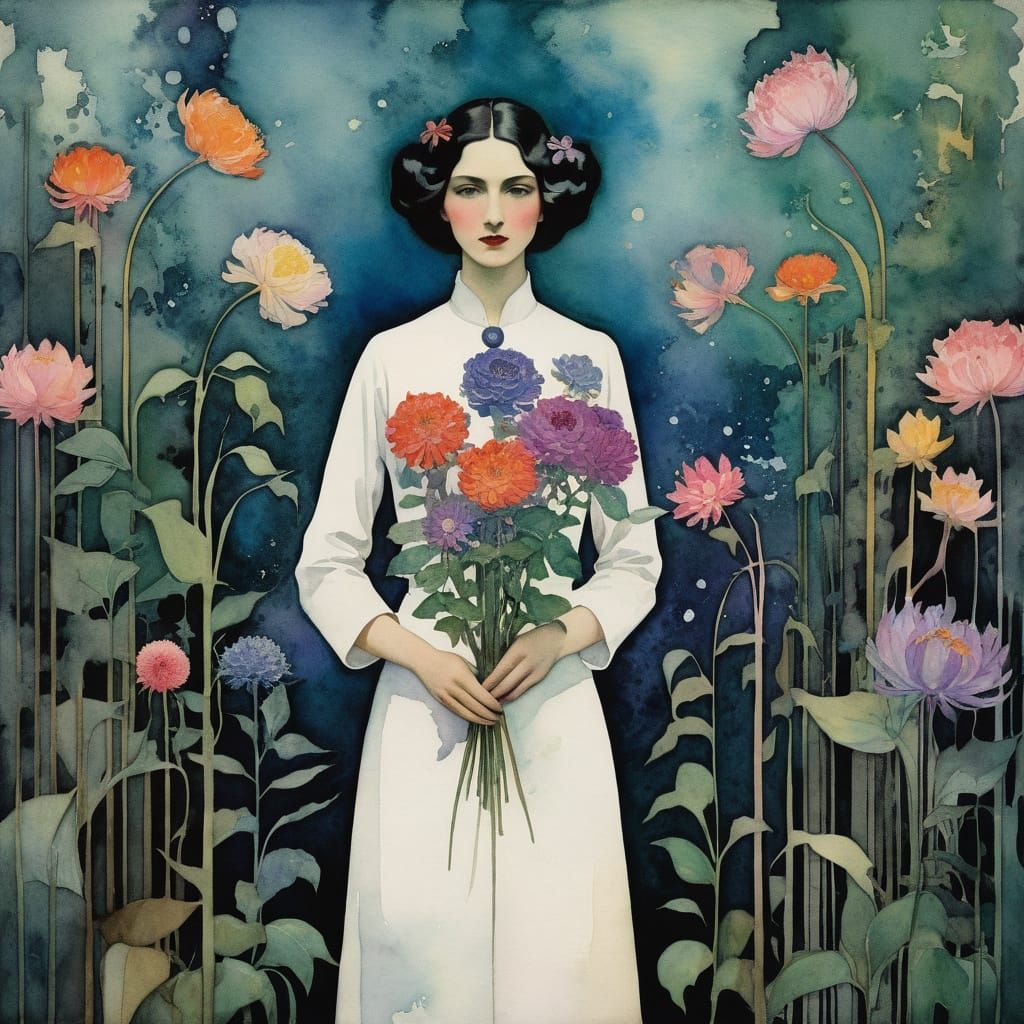 Surreal Mad Scientist Amidst Whimsical Blooms in a Dystopian...