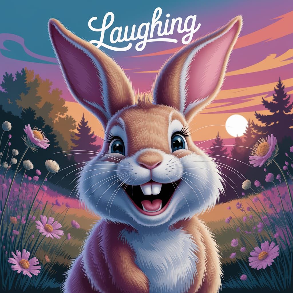 Laughing Bunny in a Field of Wildflowers