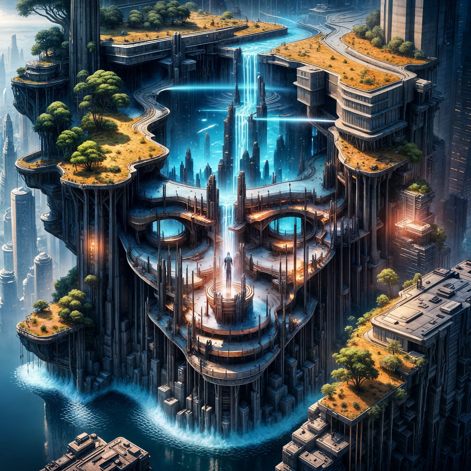 Cyberpunk Metropolis with Cybertronian Skull