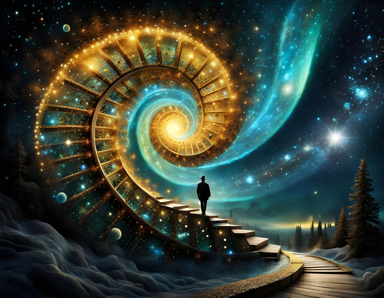 Surreal Starry Portal with Bioluminescent Crystals