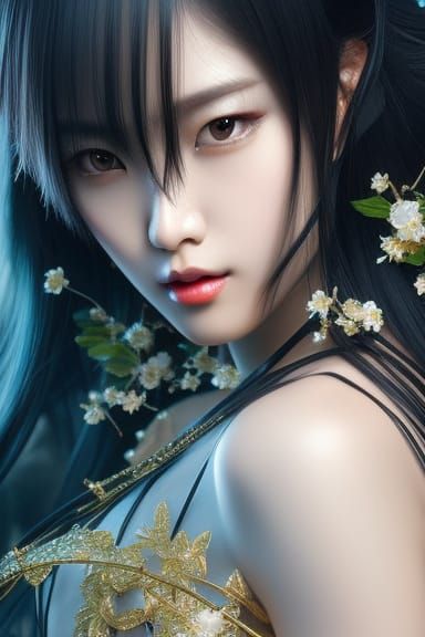 Gorgeous Japanese Woman Portrait in Ethereal Fantasy Style