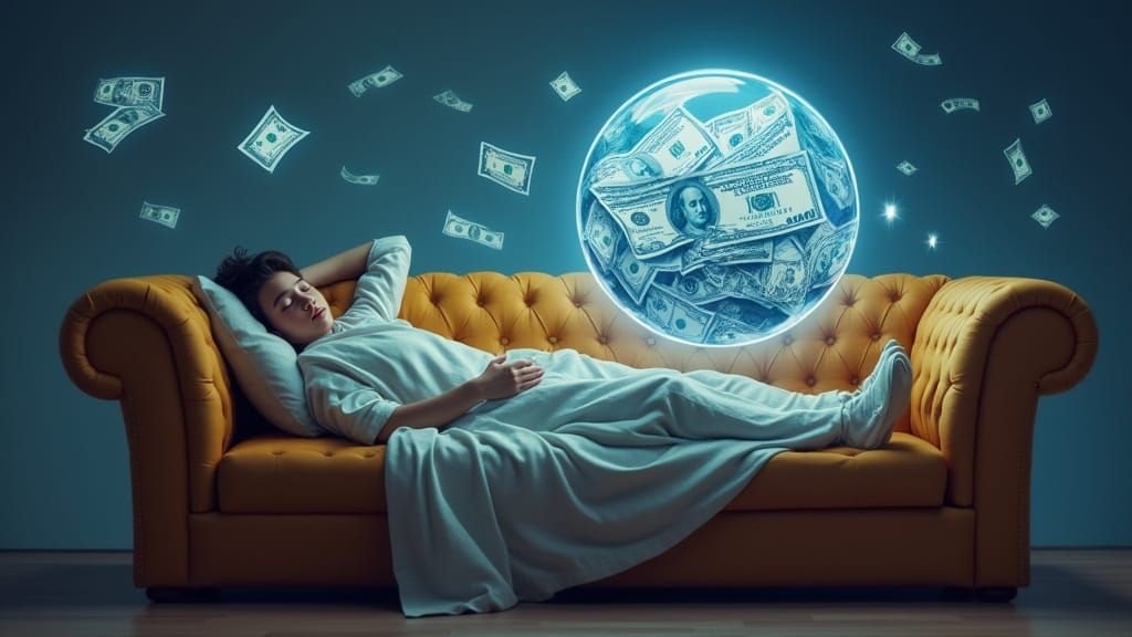 Fantasy Sofa Scene with Dream Bubble of Dollars