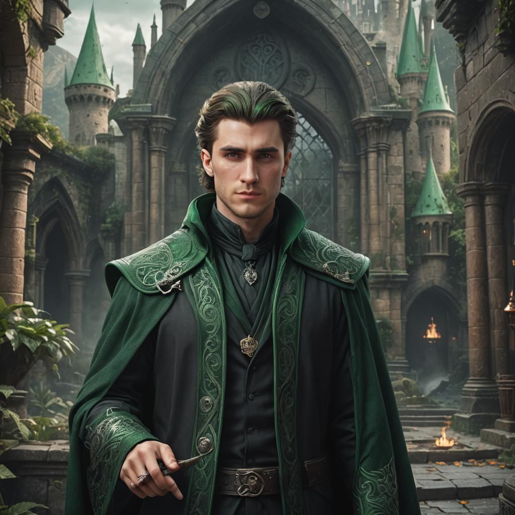 Detailed Slytherin Wizard Fantasy Concept Art