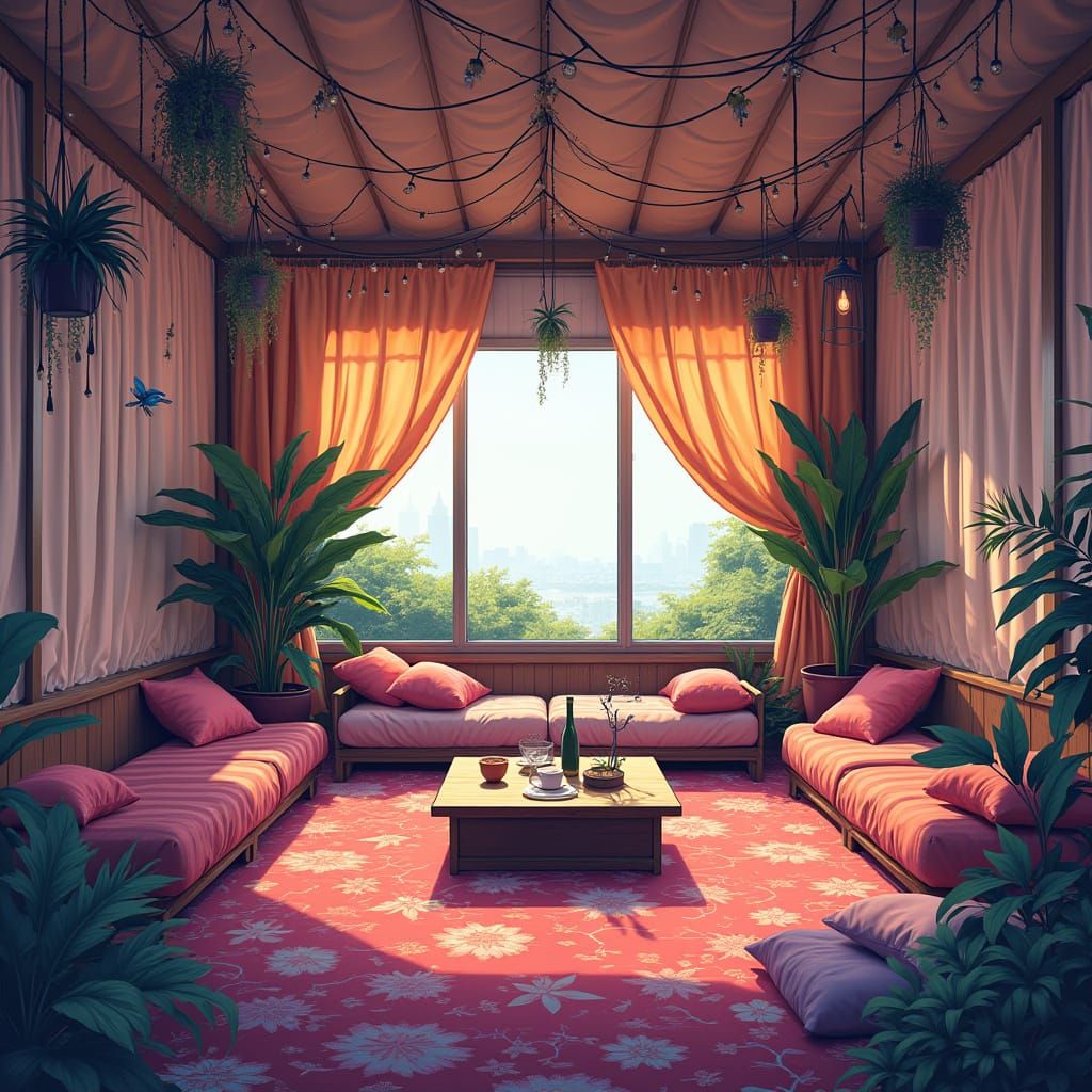 Neo-Tokyo Relaxation Room in Anime Style