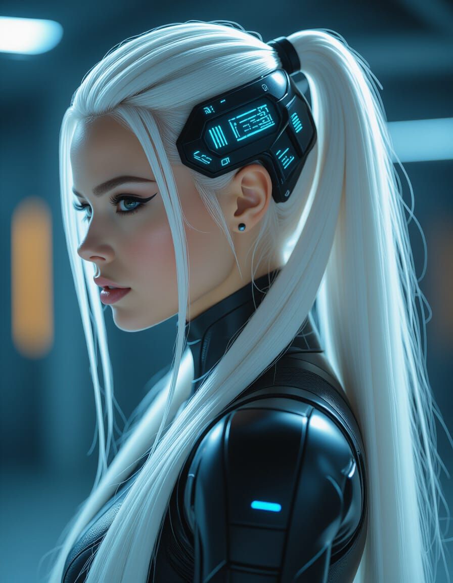 Cybernetic Woman Portrait in Sci-Fi Cinematic Style