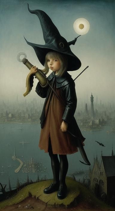 Macabre Harbor City in Fog, Impasto Nightmare