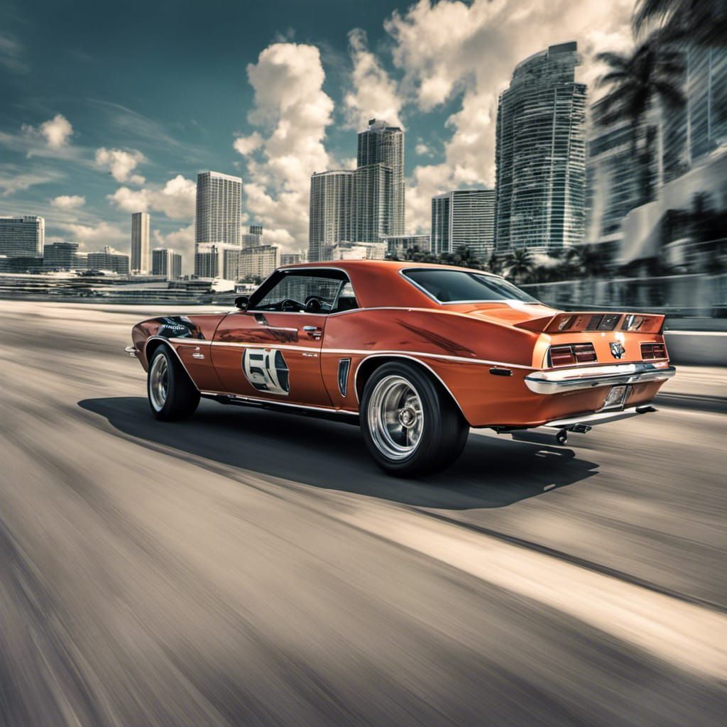 1969 Camaro Racecar Driving Past Miami Harbor