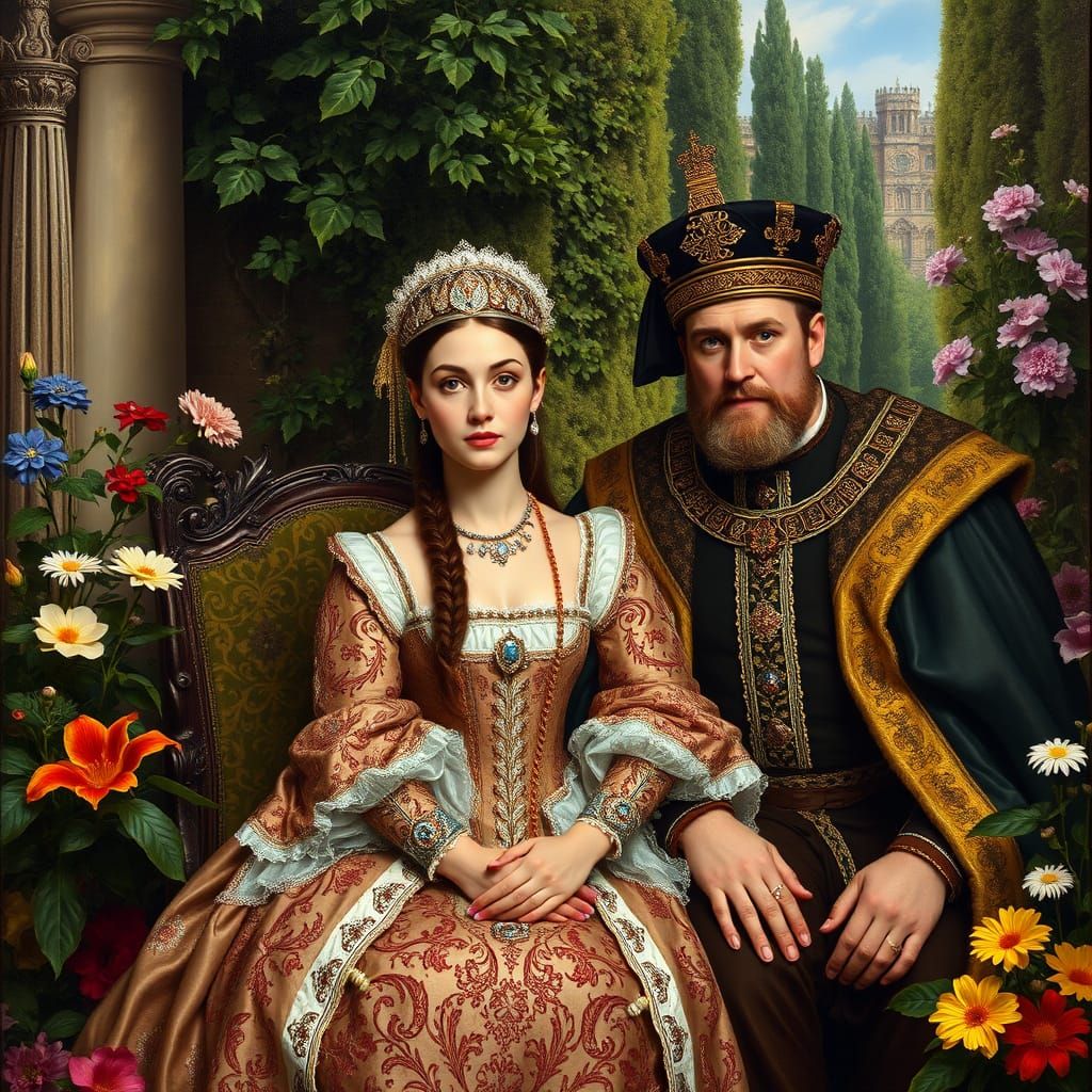 Anne Boleyn and King Henry V in Renaissance Garden