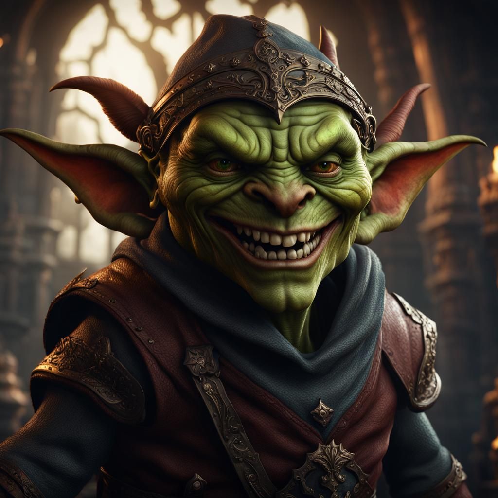 Hyperdetailed Goblin Portrait with Evil Grin