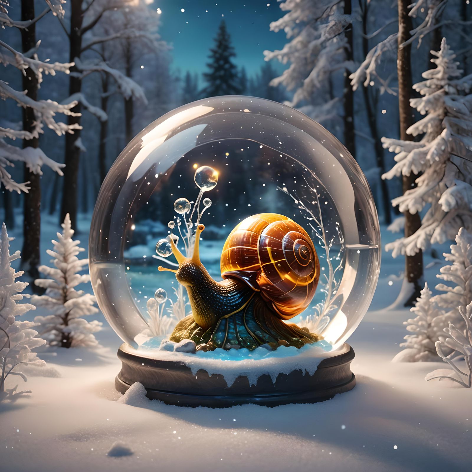 Snail inside a snow globe