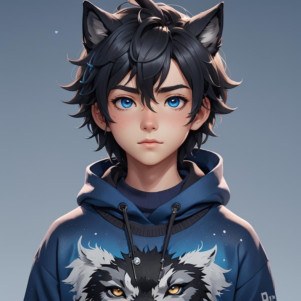 Anime Boy with Wolf Sweater in 3D Art
