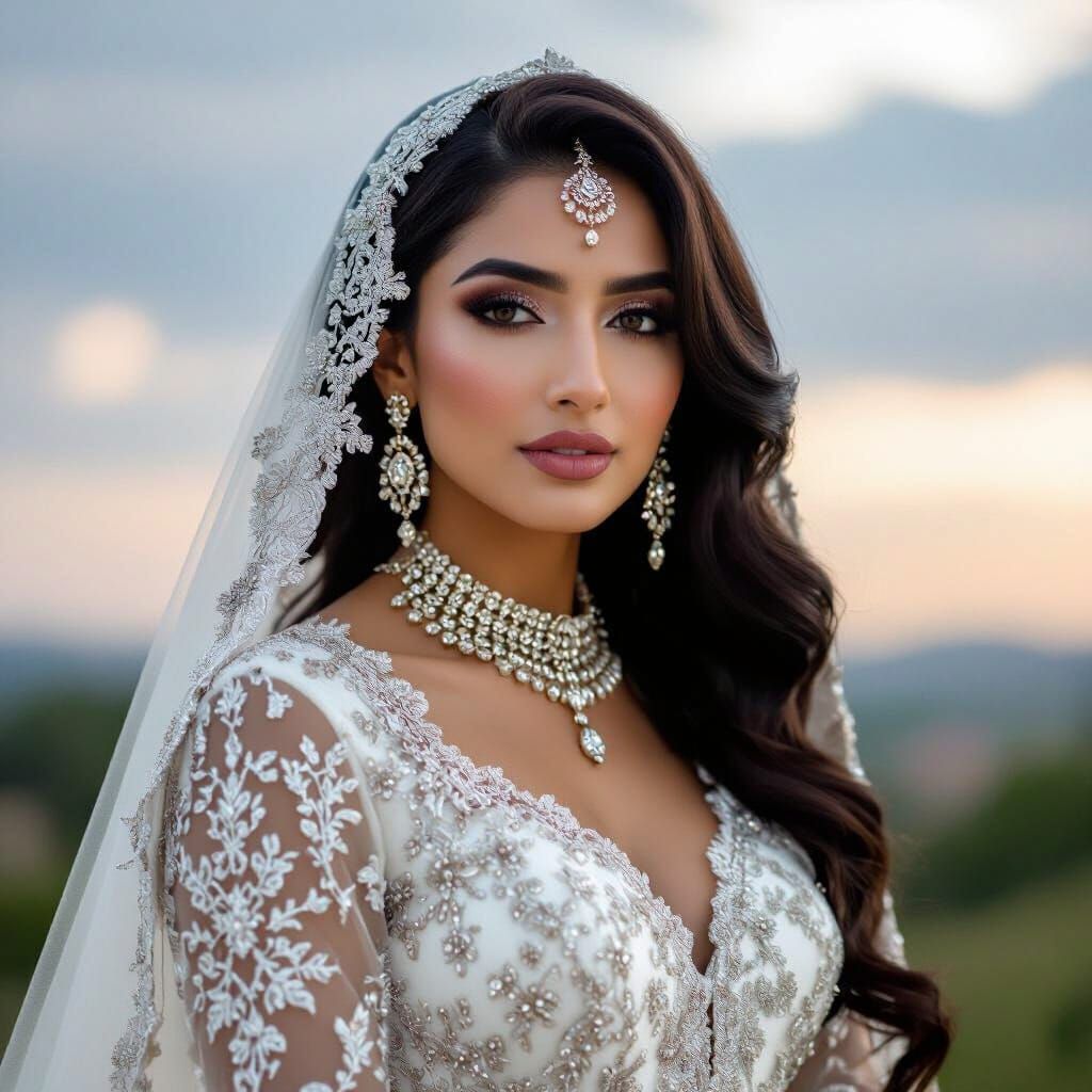 Persian Pakistani Bride in Silk and Lace Wedding Gown
