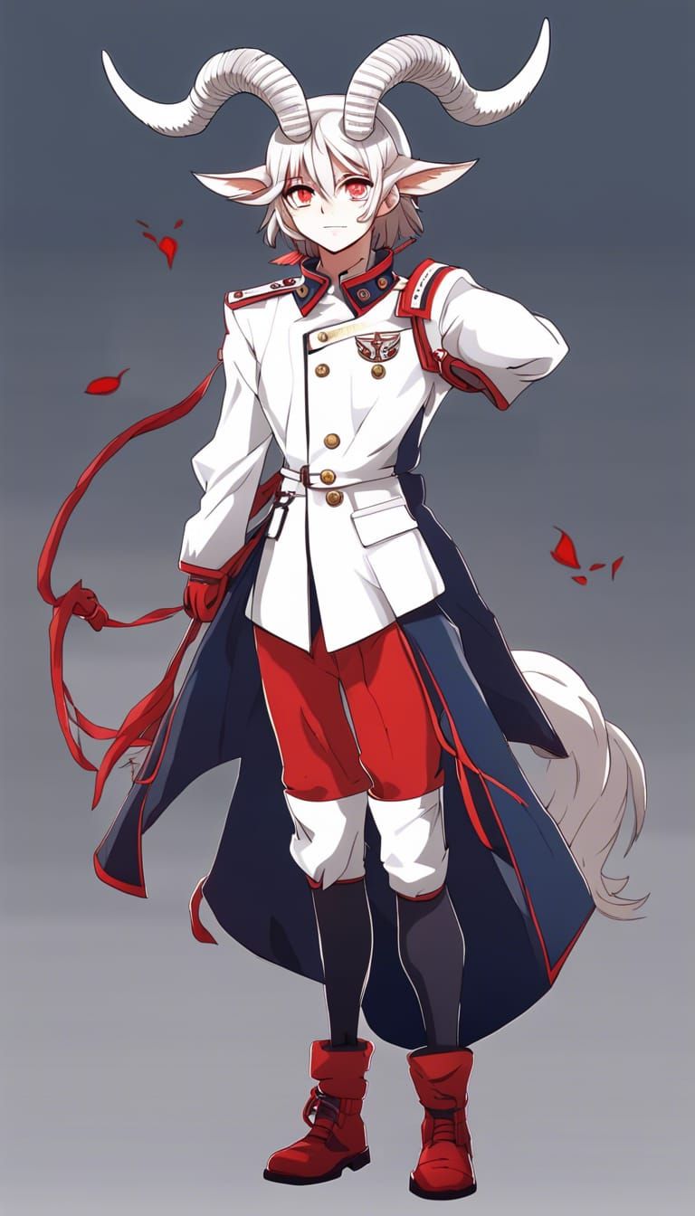 Anime Demon in Military Uniform Portrait
