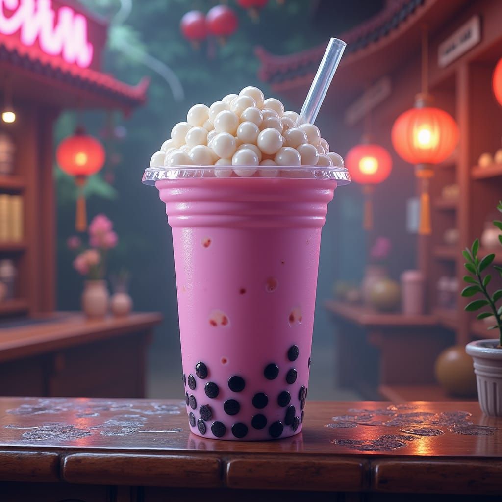 Oversized Taro Boba Tea in Fantasy Boba Shop