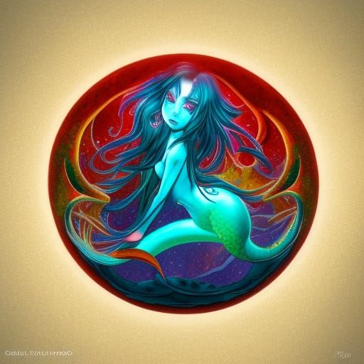 Cosmic Dragon Mermaid in Holographic Astral Style