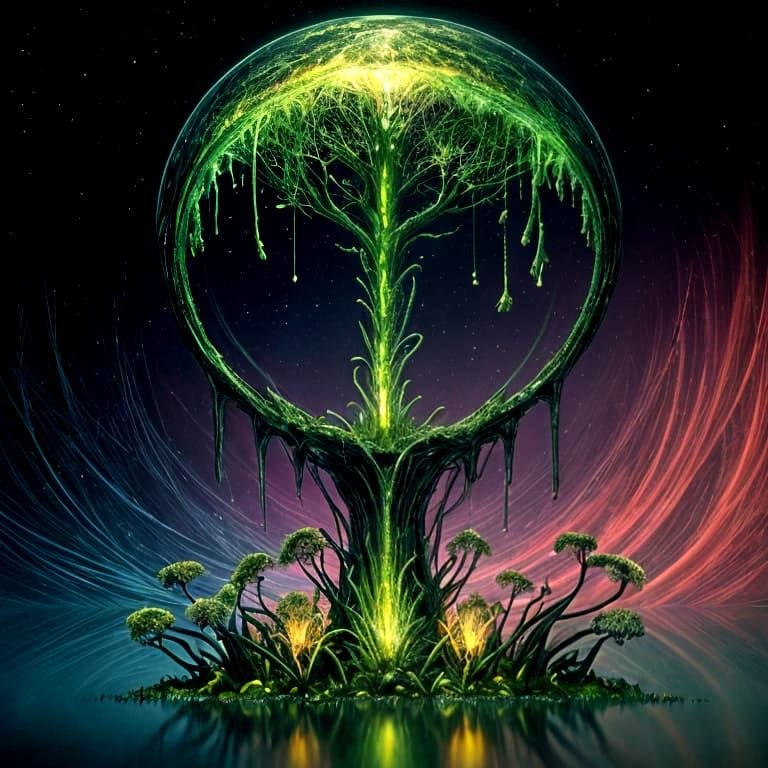 a green plant that grows deformed human hands, on a green alien landscape <lora:Crepuscule:0.2> <lora:Aliencore:0.2>