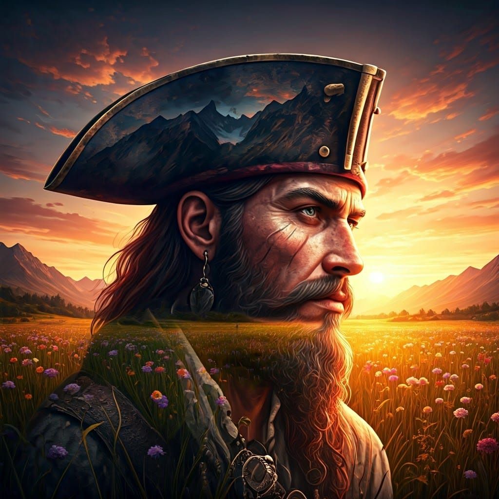 Pirate Double Exposure with Mountain and Meadow
