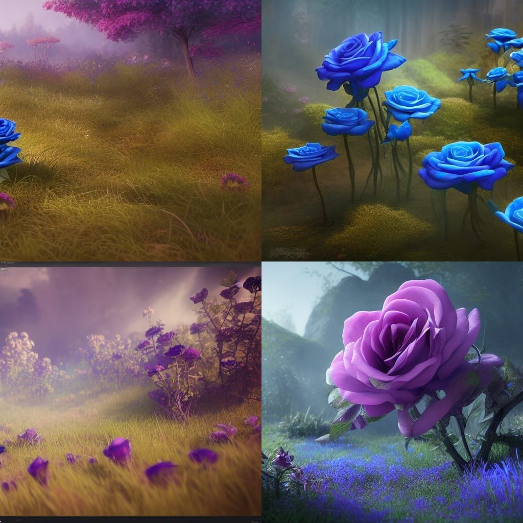 Blue Rose Emerges: Detailed Fantasy Art