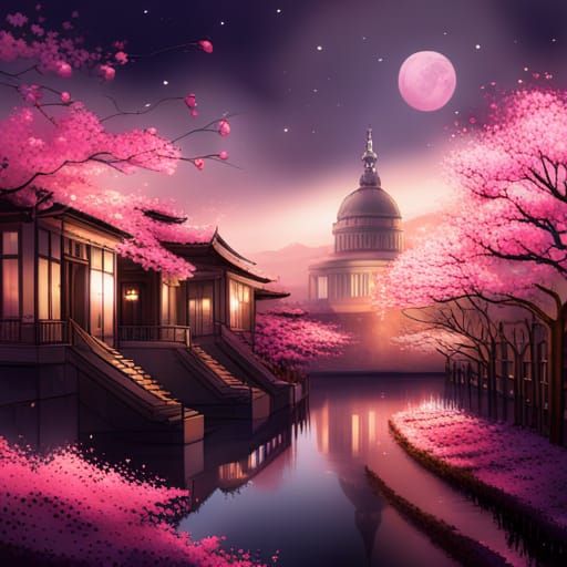 Cherry blossom night sky art